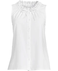 Lands' End Plus Lightweight Jersey Button Front Lace Trim Tank