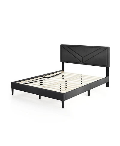 Sugift Upholstered Platform Bed with Tufted Headboard and Wooden Slats
