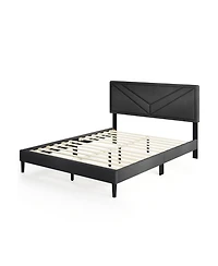 Sugift Upholstered Platform Bed with Tufted Headboard and Wooden Slats