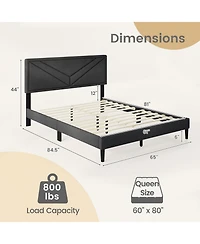 Sugift Upholstered Platform Bed with Tufted Headboard and Wooden Slats