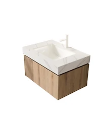 Sillysis Wall Mounted Bathroom Vanity with Carrara Sintered Stone Top, Undermount Ceramic Sink