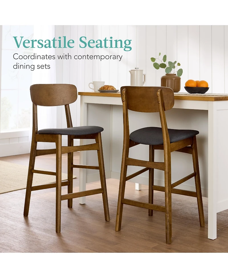 Best Choice Products 2-Piece Farmhouse Counter Height Bar Stool Set with Cushioned Seat, Wooden Backrest