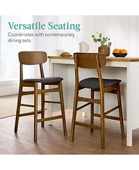Best Choice Products 2-Piece Farmhouse Counter Height Bar Stool Set with Cushioned Seat, Wooden Backrest