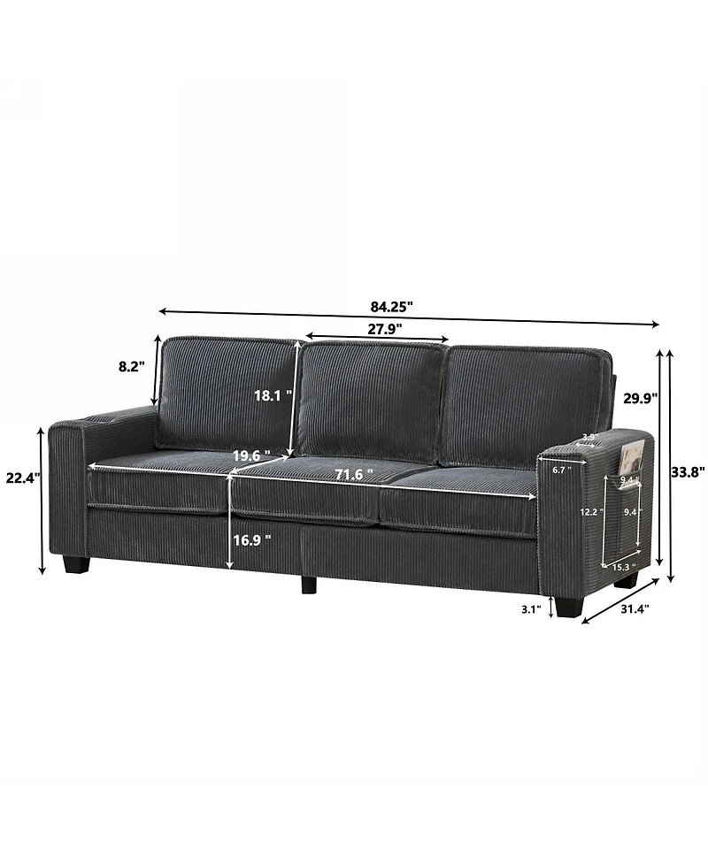 Streamdale Furniture 84.25-inch Three-Seater Corduroy Sofa for Modern Living Spaces
