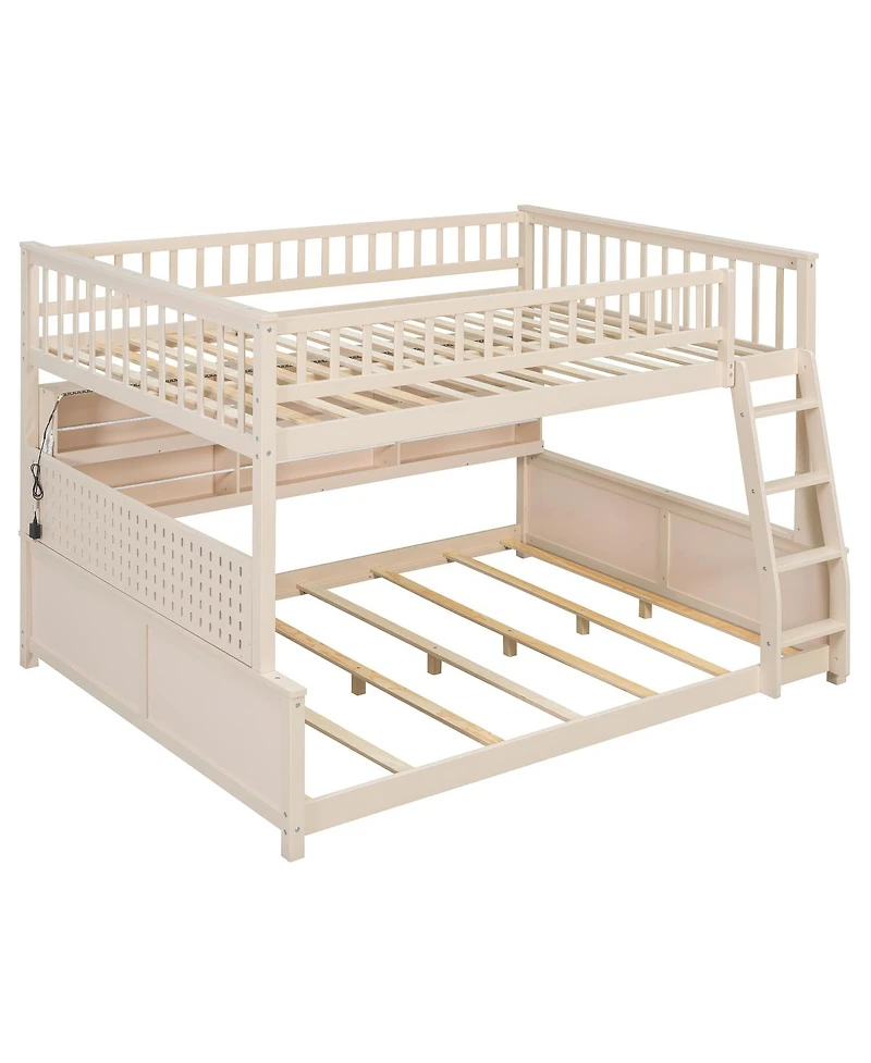Streamdale Furniture Full Xl over Queen Bunk Bed with Shelving, Lights & Pegboard