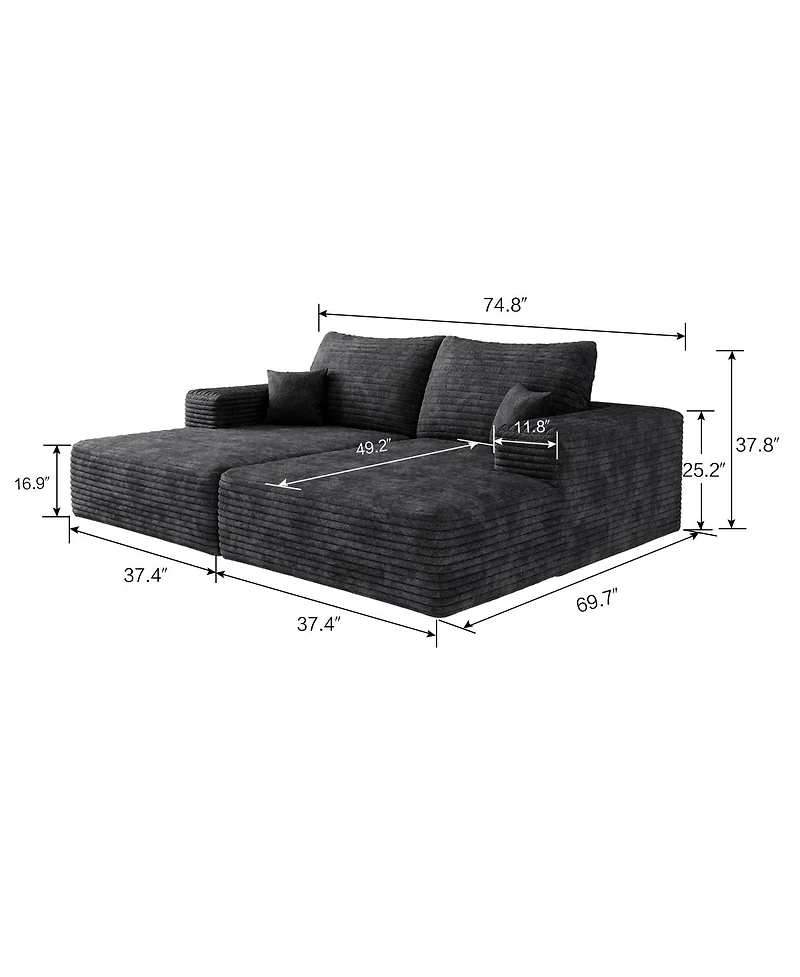 Streamdale Furniture 74.8" Modern Sofa Bed with Lounger, Plush Corduroy.