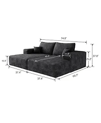 Streamdale Furniture 74.8" Modern Sofa Bed with Lounger, Plush Corduroy.