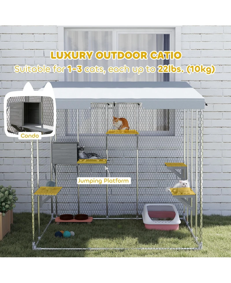 PawHut 79" Large Catio, Galvanized Steel Outdoor Cat Enclosure with Canopy