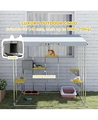 PawHut 79" Large Catio, Galvanized Steel Outdoor Cat Enclosure with Canopy