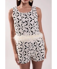 English Factory Women's Crochet lace Feather Top