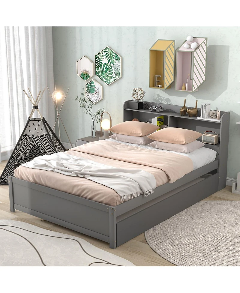 Streamdale Furniture Full Size Bed with Trundle and Bookcase Headboard
