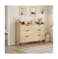 gaomon 6 Drawer Dresser with Power Outlets and Usb Ports Wide Modern Wooden Storage Chest for Bedroom