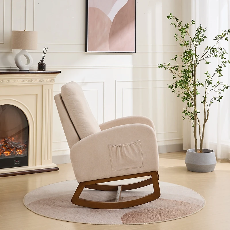 Streamdale Furniture Beige 27.2"W Rocking Chair for Nursery with High Back and Side Pocket