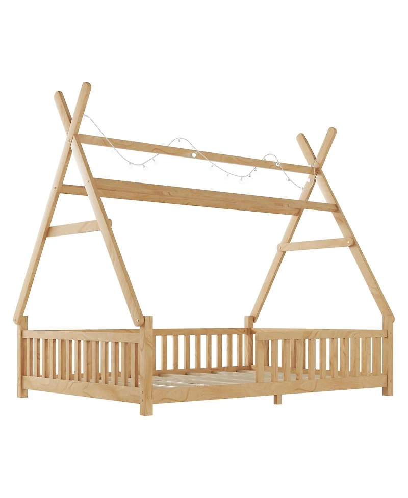 Streamdale Furniture House Bed with Light, Fence, and Roof