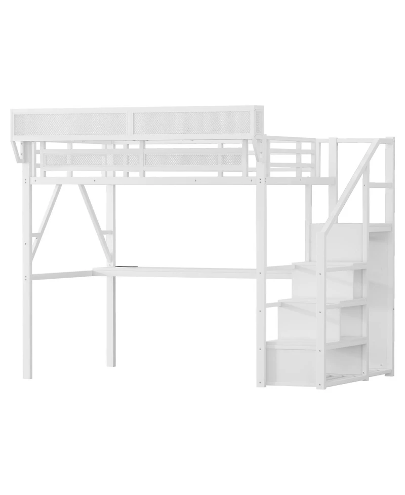 Streamdale Furniture Loft Bed with Desk, Stairs, Charging Station