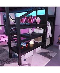 Streamdale Furniture Loft Bed with Wardrobe, Desk and Led Light
