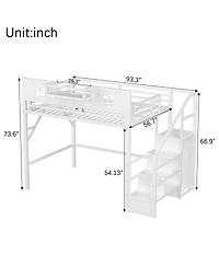 Streamdale Furniture Metal Full Loft Bed with Stairs and Wardrobe