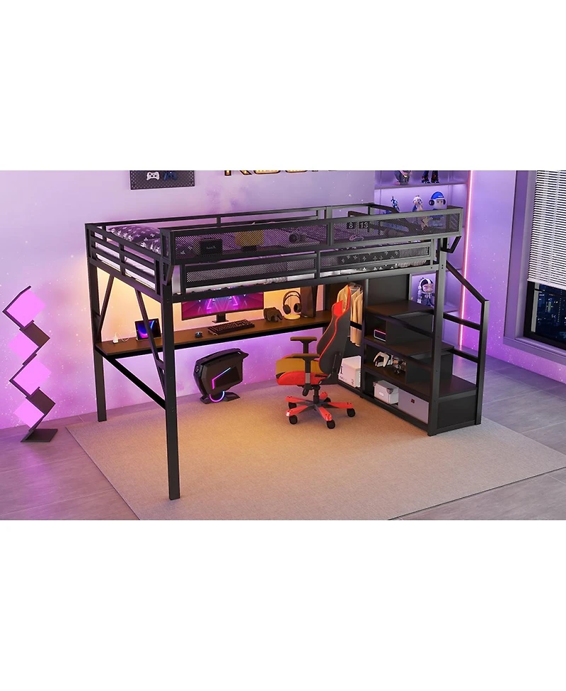 Streamdale Furniture Loft Bed with Desk, Stairs, Charging Station