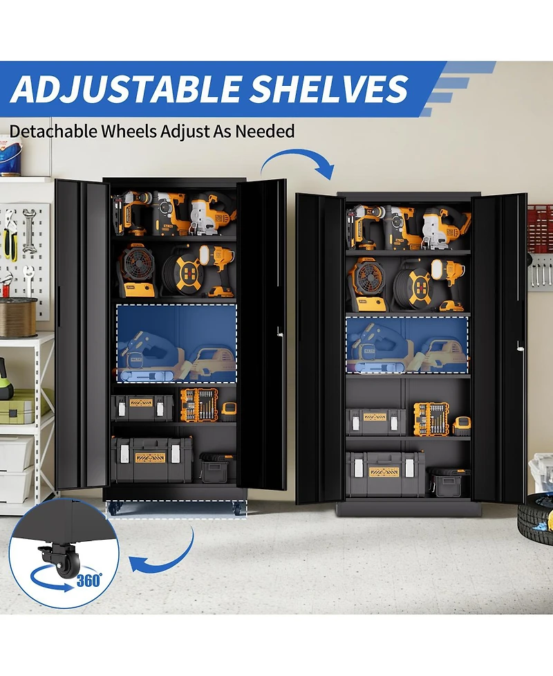 Streamdale Furniture 71"H Rolling Metal Garage Storage Cabinet with Lock and Shelves