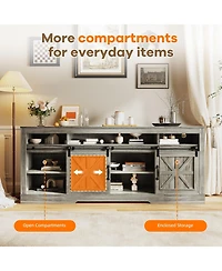 gaomon Tv Stand for TVs up Media Console with Sliding Barn Doors, Power Outlets and Adjustable Shelves