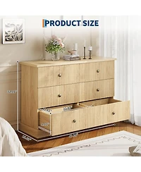 gaomon 6 Drawer Fluted Dresser Wide Modern Wood Storage Chest with Metal Handles for Bedroom Apartment