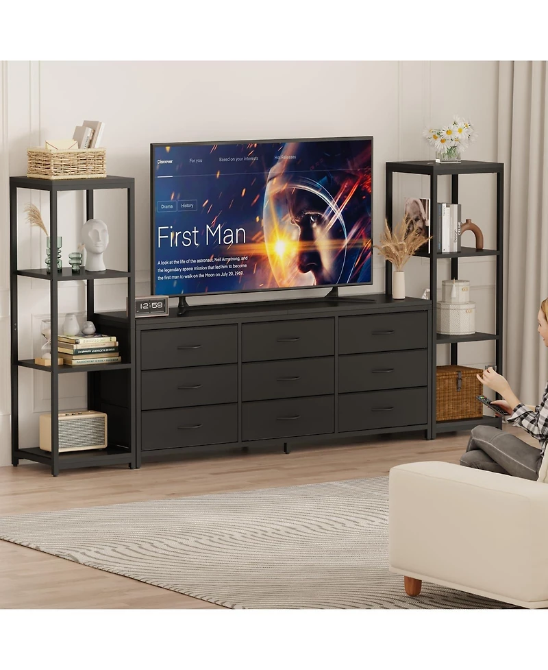 gaomon 89" Tv Stand with 9 Fabric Drawers and 4-Tier Shelves, Modern Entertainment Center for TVs up to 75"