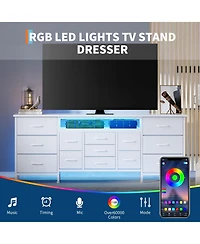 gaomon Dresser Tv Stand with 13 Fabric Drawers for TVs, Entertainment Center with Led Lights and Power Outlets