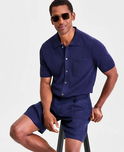Club Room Men's Short-Sleeve Linen and Cotton Button Sweater Polo Shirt, Macy's Exclusive