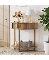 Streamdale Furniture Grooved Half-Moon Console Table