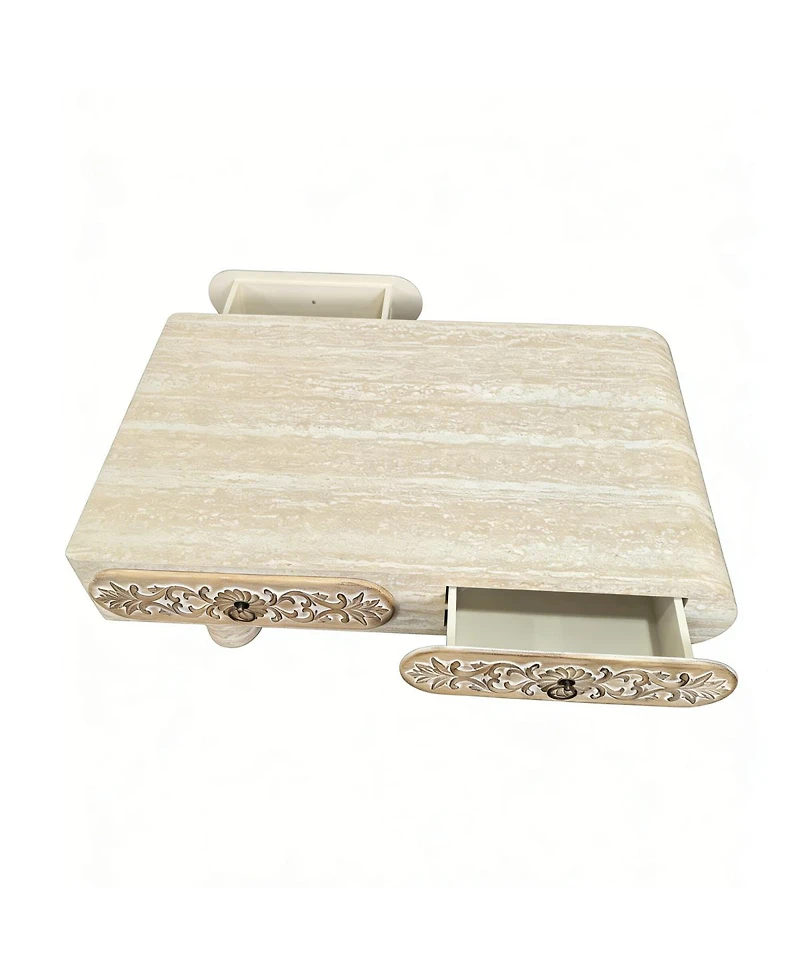 Streamdale Furniture Solid Wood Coffee Table with Flower Drawer