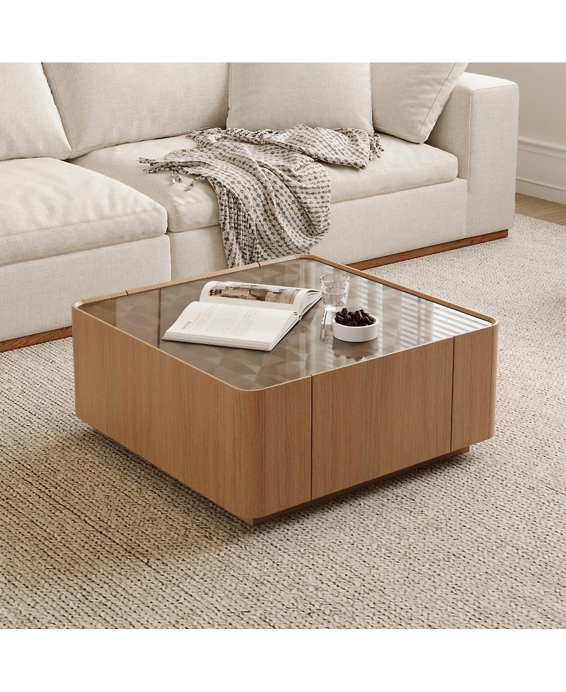 Streamdale Furniture Square Coffee Table with Storage and Glass Top
