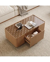 Streamdale Furniture Mid-Century Modern Glass Top Coffee Table with Storage