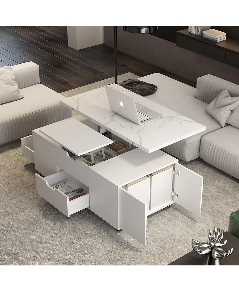 Streamdale Furniture Lift-Up Coffee Table with 2 Stools, Storage, Folding Dining