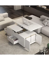 Streamdale Furniture Lift-Up Coffee Table with 2 Stools, Storage, Folding Dining