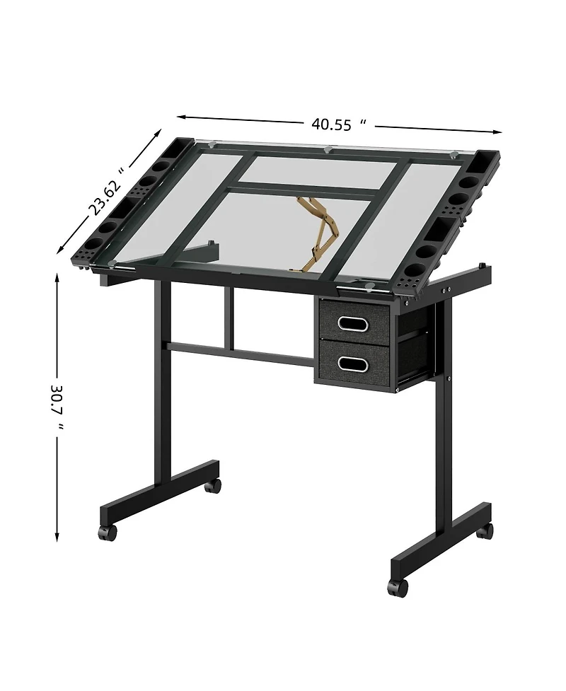 Streamdale Furniture Adjustable Art Desk With 2 Drawers and 4 Wheels