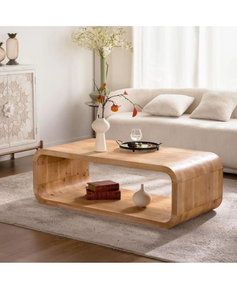 Streamdale Furniture Curved Light Wood Coffee Table with Open Storage