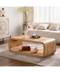 Streamdale Furniture Curved Light Wood Coffee Table with Open Storage