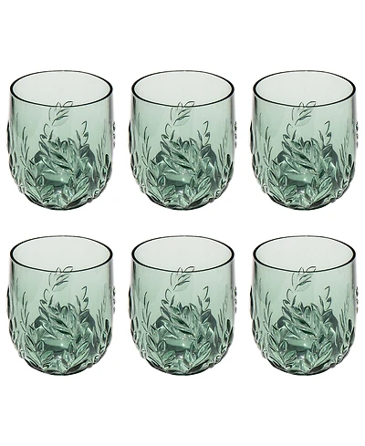 Abode Homewares Embossed Leaf Acrylic Stemless Wine Glasses, Set of 6
