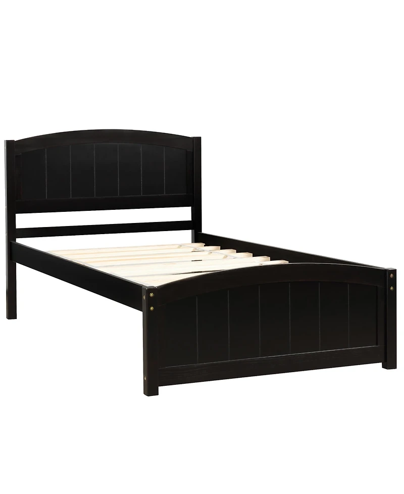 Rainsken Twin Bed Frame, Wood Platform with Headboard, Footboard and Slat Support for Bedroom