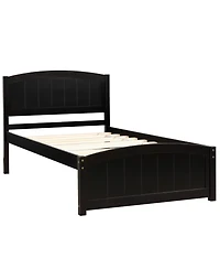 Rainsken Twin Bed Frame, Wood Platform with Headboard, Footboard and Slat Support for Bedroom
