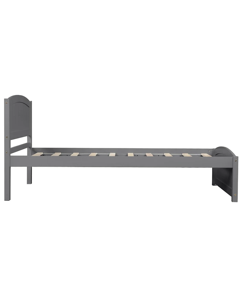 Rainsken Twin Size Bed Frame, Wood Platform Bed with Headboard, Footboard and Wood Slat Support for Bedroom