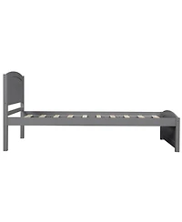 Rainsken Twin Size Bed Frame, Wood Platform Bed with Headboard, Footboard and Wood Slat Support for Bedroom