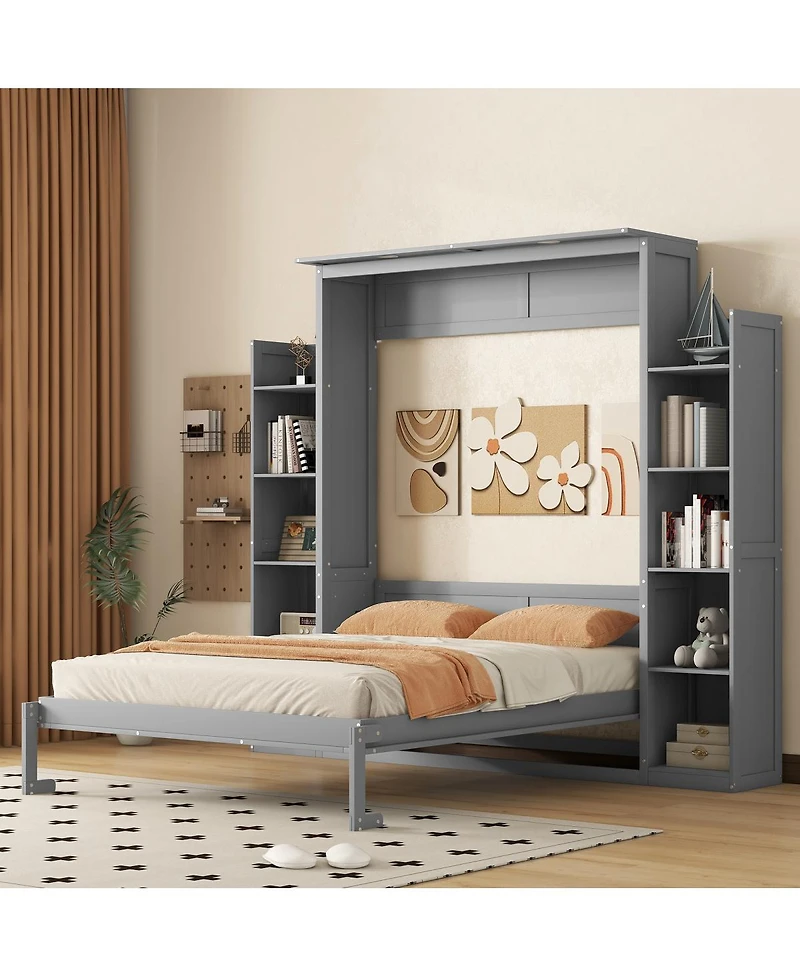 Streamdale Furniture Murphy Bed With Shelves and Led Lights