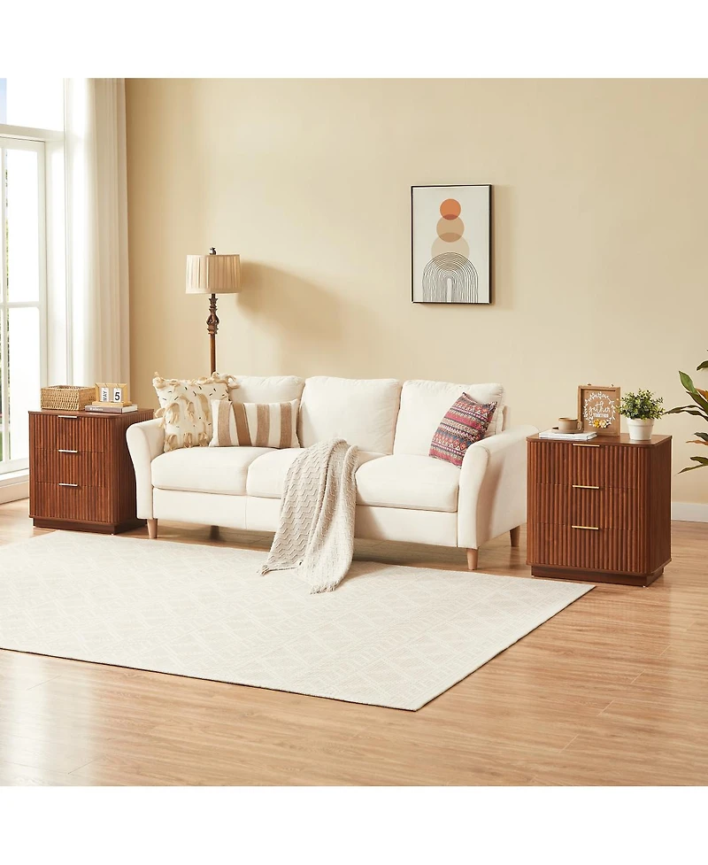 Streamdale Furniture Walnut 3-Drawer Nightstand, 23.6 inches W Curved Wave Design.