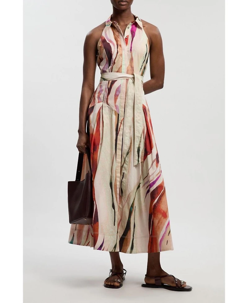 Karen Millen Women's Marble Print Halter Midi Shirt Dress