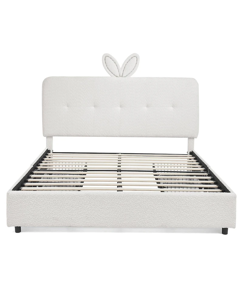 Streamdale Furniture Kids Upholstered Bed Rabbit Headboard, Led and Drawers