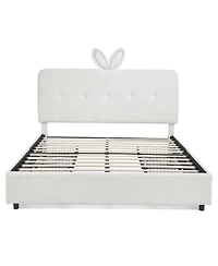 Streamdale Furniture Kids Upholstered Bed Rabbit Headboard, Led and Drawers