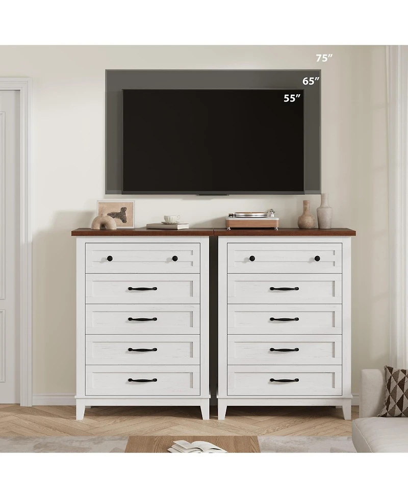 Homfan 5-Drawer Vertical Wooden Dresser, 41.3" Tall Freestanding Storage Chest for Bedroom, Living Room, or Entryway