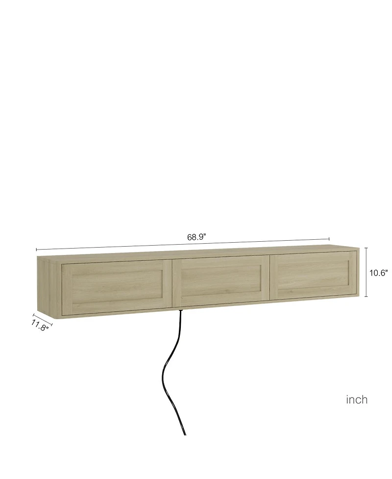 Streamdale Furniture Floating Led Tv Stand with Power Outlet