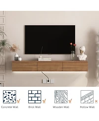 Streamdale Furniture Floating Tv Stand Wall Mounted with 16 Color LEDs for 65 Inch Tv